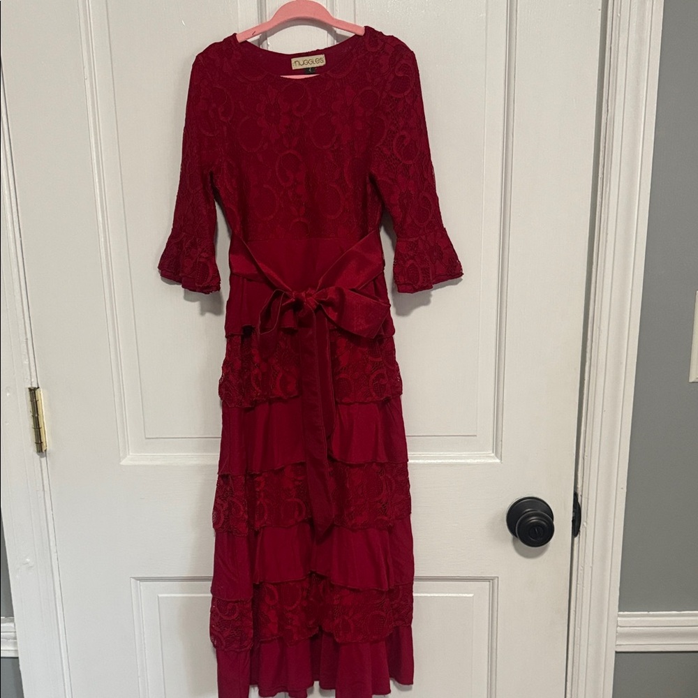 Nuggles Red Lace Long Sleeve Dress
